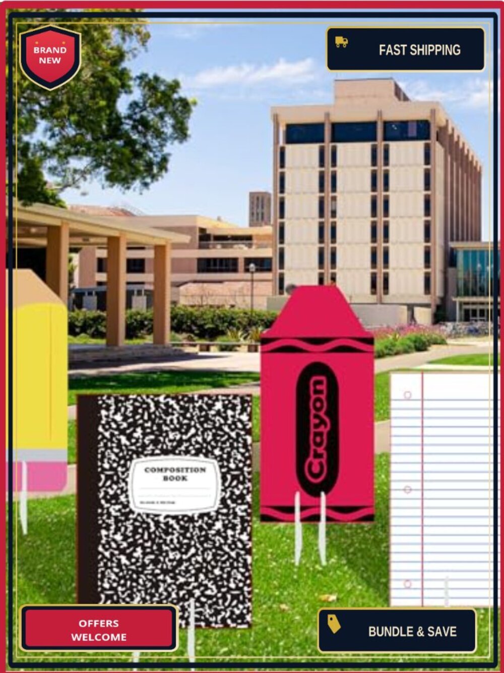 Back to School Yard Signs Set of 4 with Stakes Foldable Outdoor Decor